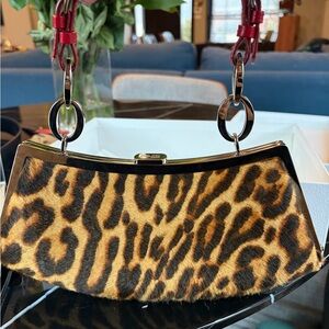 Dior Leopard Print Clutch with Red Accents